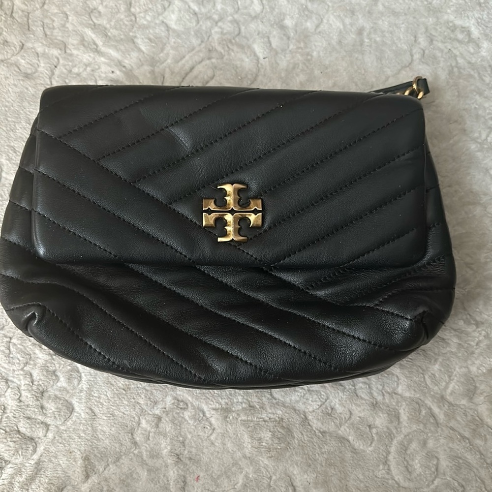 Tory Burch Kira Chervon crossbody in black and gold